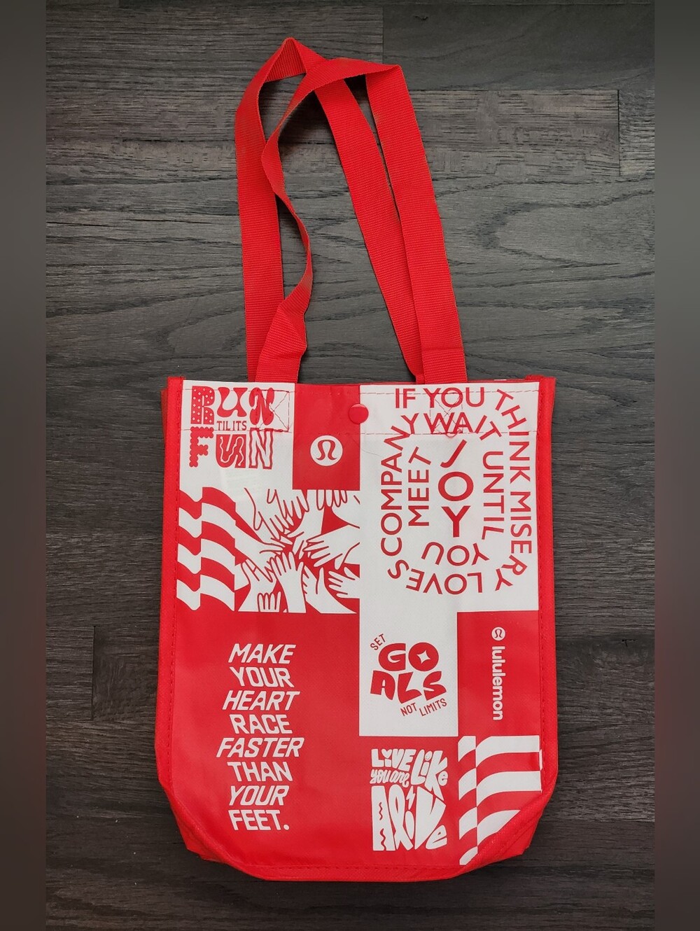lululemon athletica Red and White Graphic Small Tote NWOT